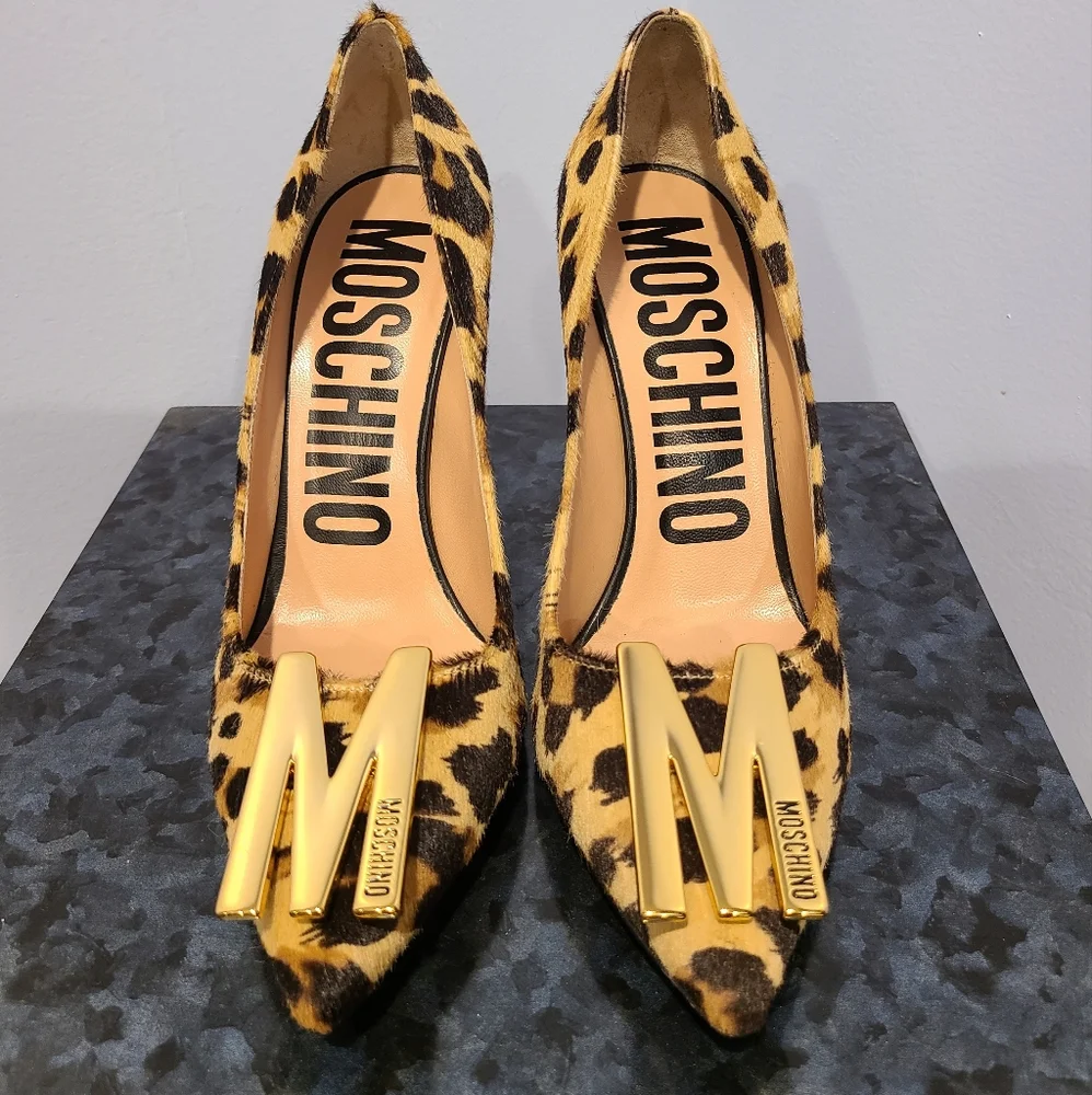 MOSCHINO WOMEN'S CALF HAIR LEOPARD SHOES NEW WITHOUT BOX EU 38 - Picture 1 of 7